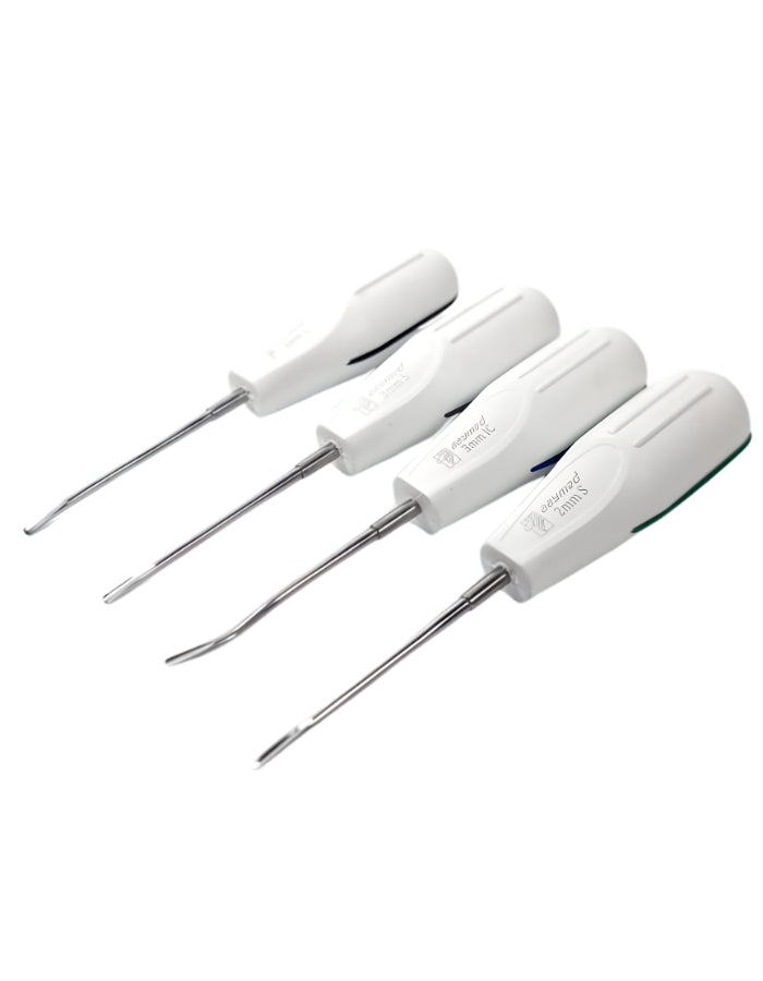 Set of four white screwdrivers on a white background