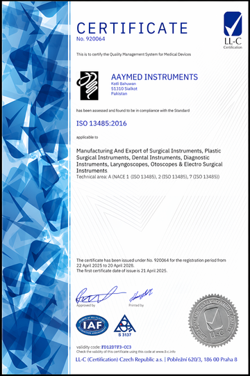 Aaymed Instruments ISO 13485:2016 medical devices quality management certificate