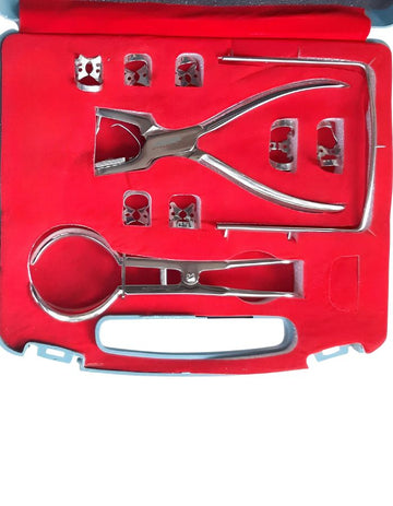 Dental rubber dam kit with punch forceps frame and clamps