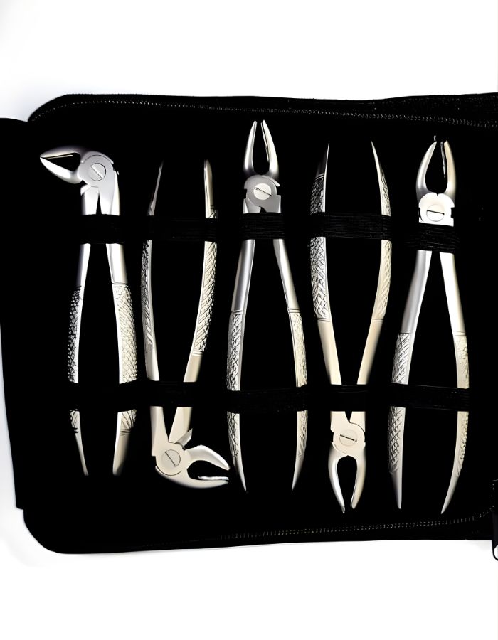 Set of pliers in a black case on a white background