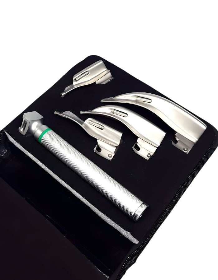 Dental tool set with a black case on a white background
