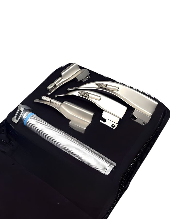 Set of dental tools in a black case on a white background